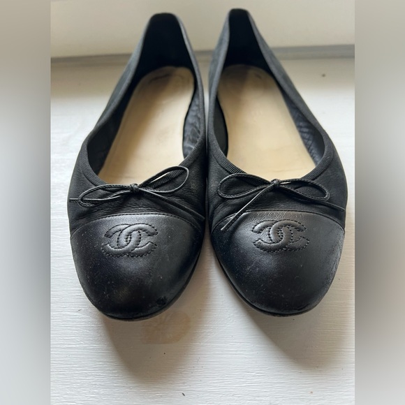 Chanel Suede Lambskin Cap Toe CC Ballerina Flats 41 black - Picture 6 of 6